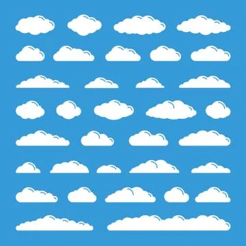 White flat vector simple clouds illustrations set Stock Illustration