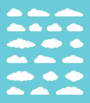 White flat vector simple clouds icons set Stock Illustration