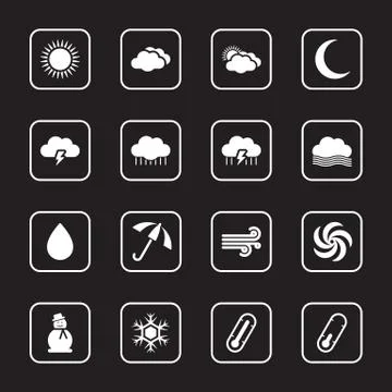 White flat weather icon set with rounded rectangle frame Stock Illustration