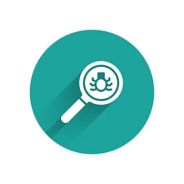 White Flea search icon isolated with long shadow. Green circle button. Vector Stock Illustration