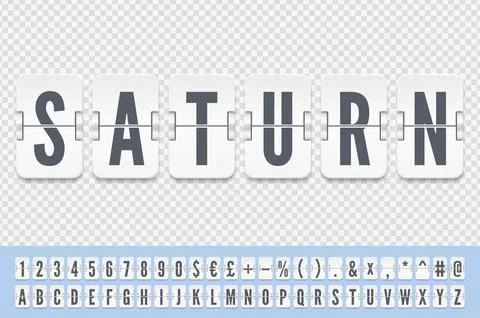 White flip countdown alphabet isolated on transparent background. Vintage flip Stock Illustration