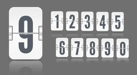 White flip mechanical score board number with reflections floating on different Stock Illustration
