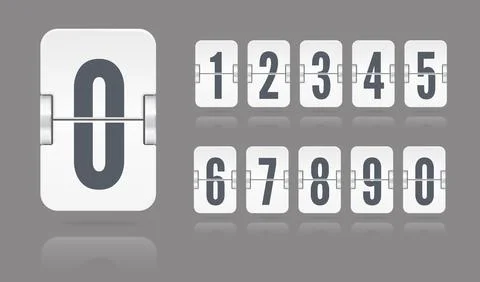 White flip mechanical score board numbers floating with reflections. Vector Stock Illustration