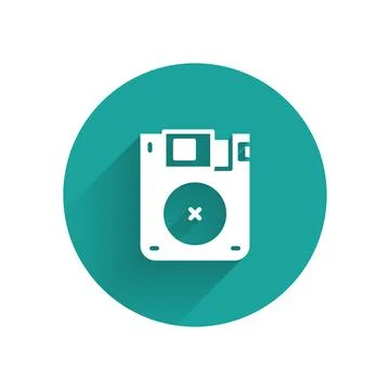 White Floppy disk for computer data storage icon isolated with long shadow Stock Illustration
