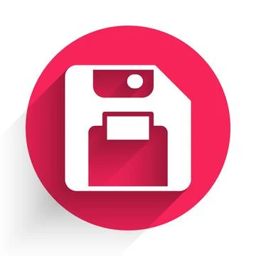 White Floppy disk for computer data storage icon isolated with long shadow Stock Illustration