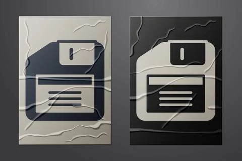 White Floppy disk for computer data storage icon isolated on crumpled paper Illustrazione stock
