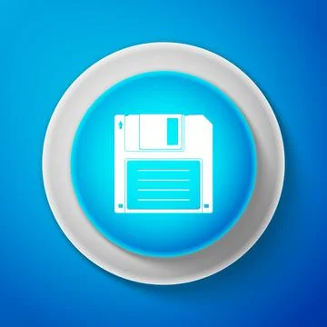 White Floppy disk for computer data storage icon isolated on blue background Stock Illustration