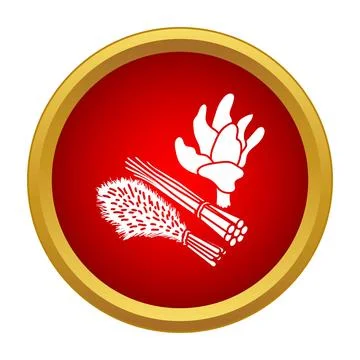 White flora elements icon on red gold circle Stock Illustration