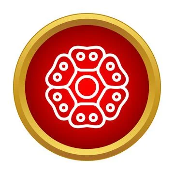 White floral ornament pattern on red circular icon Illustrazione stock
