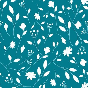 White floral pattern on a navy background. Summer flowers Stock Illustration