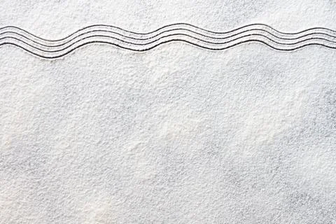 White flour sand waves texture on dark table. Baking, cooking food meal backg 스톡 사진