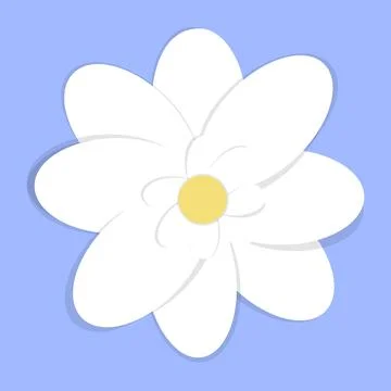 White flower on blue background, vector flat design Stock Illustration