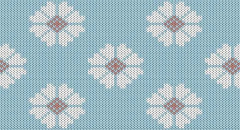 White flower on green knitted for pattern, Festive Sweater Design. Seamless K Stock Illustration