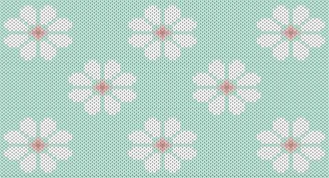 White flower on green knitted pattern, Festive Sweater Design. Seamless Knitt Stock Illustration