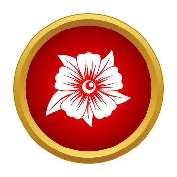 White flower icon on red button with gold border Stock Illustration