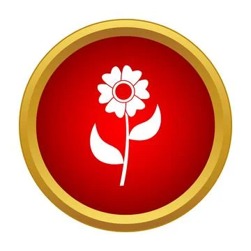 White flower icon on a red button with gold border Illustrazione stock
