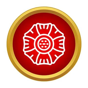 White flower icon in red circle with gold border 스톡 일러스트
