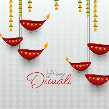 White Flower Pattern Background Decorated with Hanging Lit Oil Lamps (Diya).. Stock Illustration