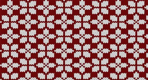 White flower on red knitted pattern, Festive Sweater Design. Seamless Knitted Stock Illustration