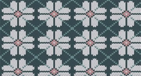 White flower seamless knitting pattern, Festive Sweater Design. Seamless Knit Stock Illustration