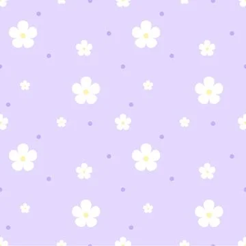 White Flower Seamless Pattern with Dots on Soft Pastel Lavender Background Stockillustratie