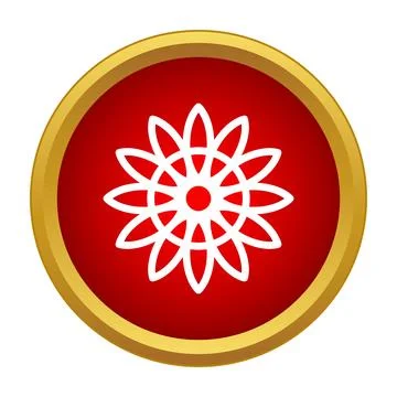 White flower symbol centered on red gold button Stock Illustration