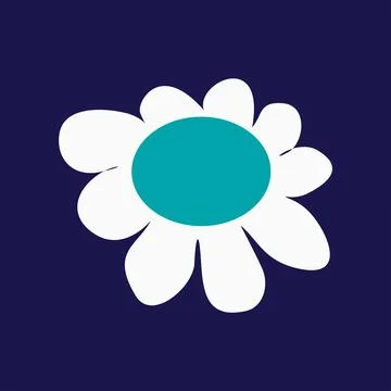 White Flower with turquoise centre, Vector icon isolated on Dark background.  Stock Illustration