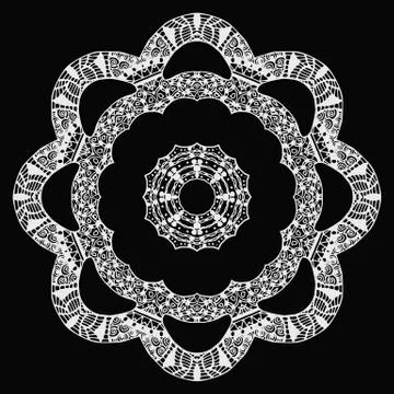 White flower zentangle style pattern on black Stock Illustration