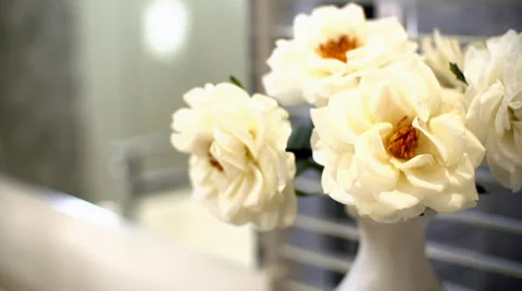 White Flowers In Bathroom Stock Footage 33870254