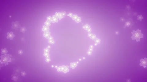 White flowers in a big heart shape formation, purple background Stock Footage 134517552