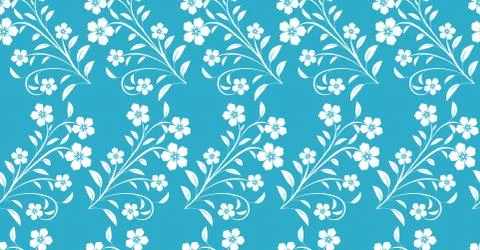 White flowers on blue background. Vector seamless pattern. Stock Illustration