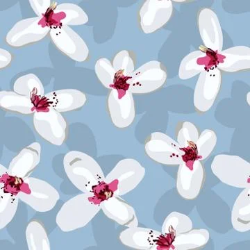 White flowers on grey seamless background. Stock Illustration