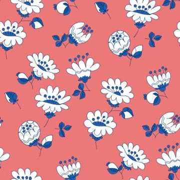 White flowers hand drawn vector seamless pattern Stock Illustration
