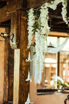 White flowers hanging on the ceiling Stock Photos