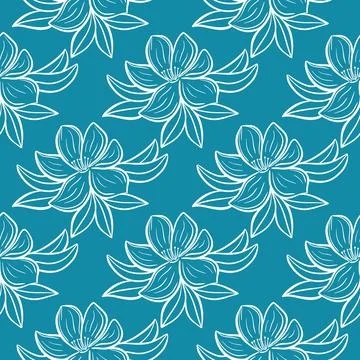 White flowers line seamless pattern Stock Illustration
