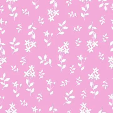 White flowers on pink. Vector seamless pattern background, boho style Stock Illustration