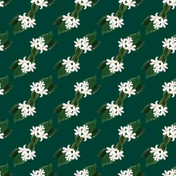 White flowers seamless pattern on a green background. Kids fashion print vectors Stock Illustration
