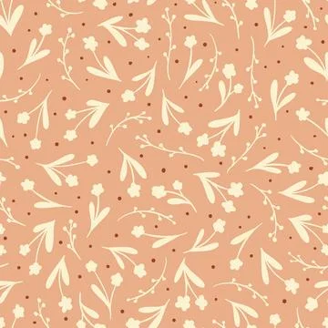 White flowers Vector Seamless Pattern. Floral Brown Background, great for Stock Illustration