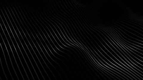 White flowing line wave on deep black background. Gray silver linear curves.. 库存影片 330601501