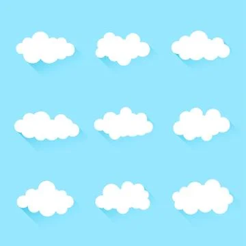 White fluff clouds icon set on blue background vector Stock Illustration