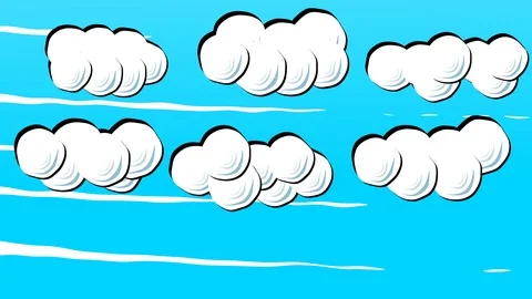 White Fluffy Cartoon Clouds on Blue Sky in Stop Motion Style Stock Footage 103859033