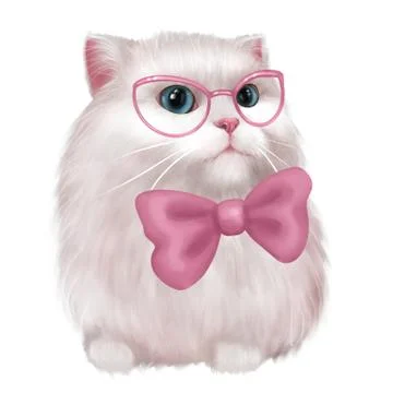 White fluffy cat with pink bow Illustrazione stock