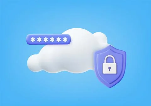 White fluffy cloud and locked padlock Illustrazione stock
