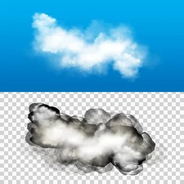 White fluffy cloud and smoke cloud against blue sky and white background fo.. Stock Illustration