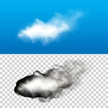 White fluffy cloud in blue sky and gray smoke isolated on white background .. Stock Illustration