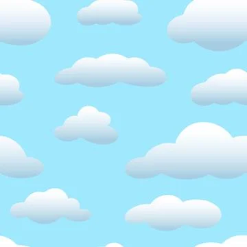 White fluffy clouds on a blue background seamless pattern イラスト素材