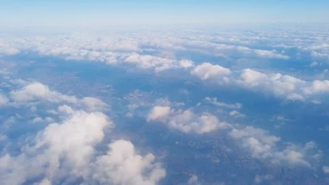 White fluffy clouds in blue sky, top view. Flying over soft cloud Stock Footage 107038813