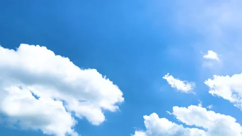 White Fluffy Clouds On Blue Sky Background With Bird Flying, Insects Flying Stock Footage 308054247