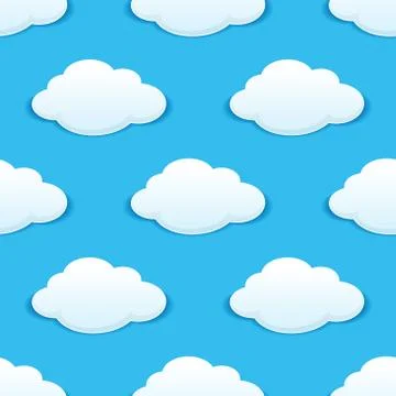 White fluffy clouds in a blue sky seamless pattern 库存插图