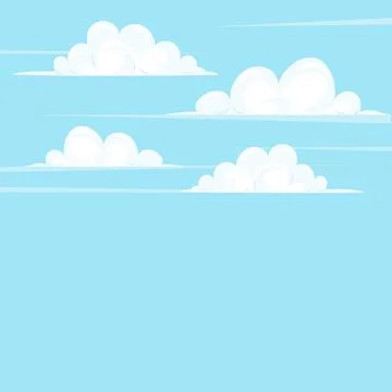 White fluffy clouds in the blue sky. Cartoon illustration of a cloud cluster Stock Illustration